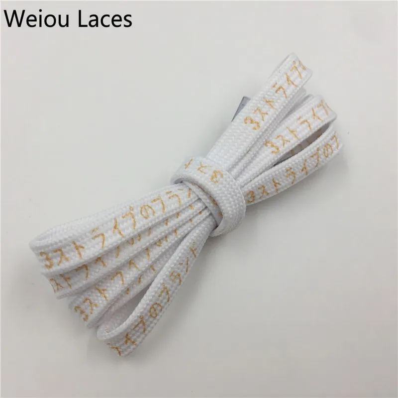 Weiou Flat Printed Gold Japanese Katakana Letter Shoe Laces Silk Printing Shoelace Black White Grey Red For Hiking Sneakers Gift