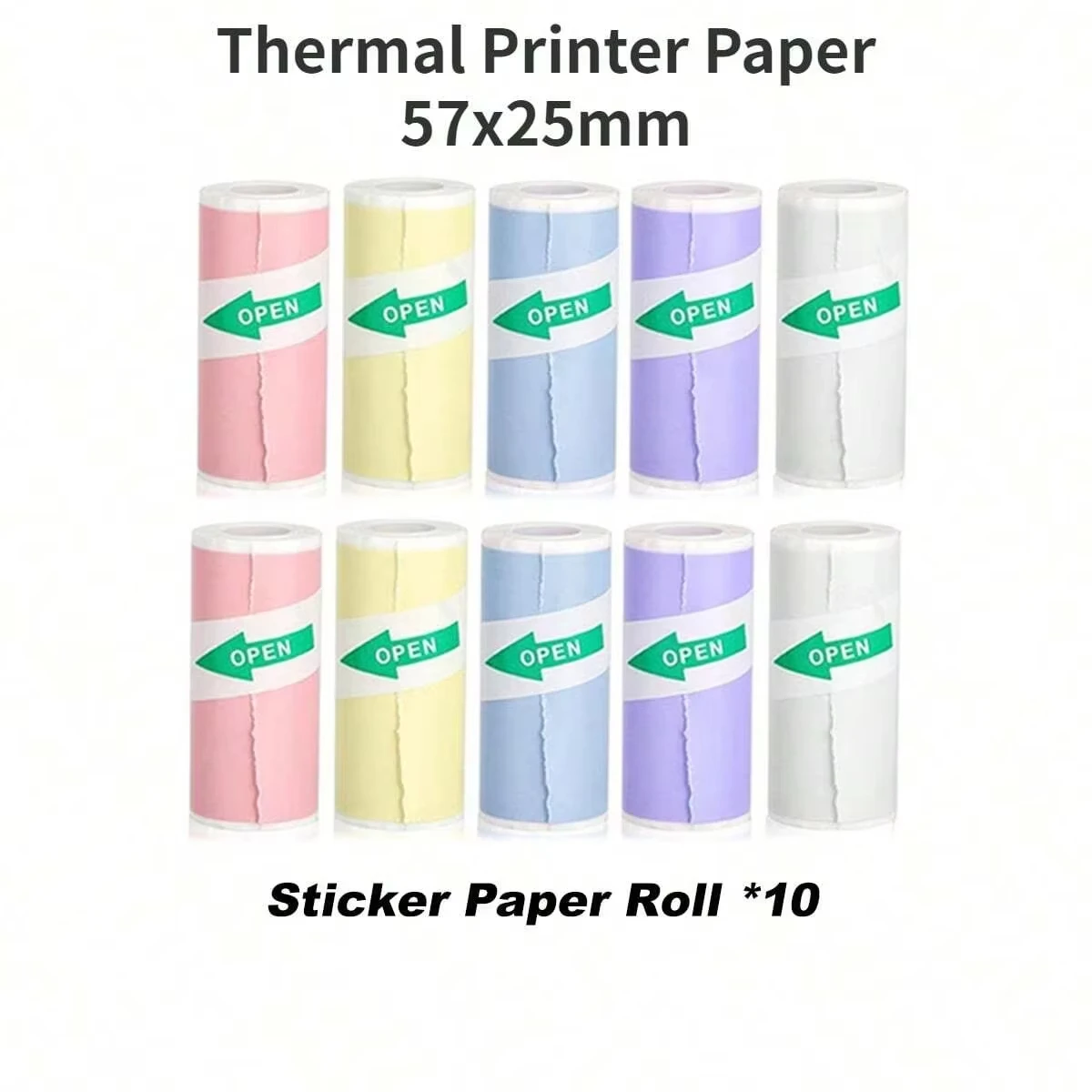 Printer Paper 10Rolls 57x25mm Coreless Rolls Color Self-Adhesive For Thermal Mini Portable Inkless Sticker Maker Printer