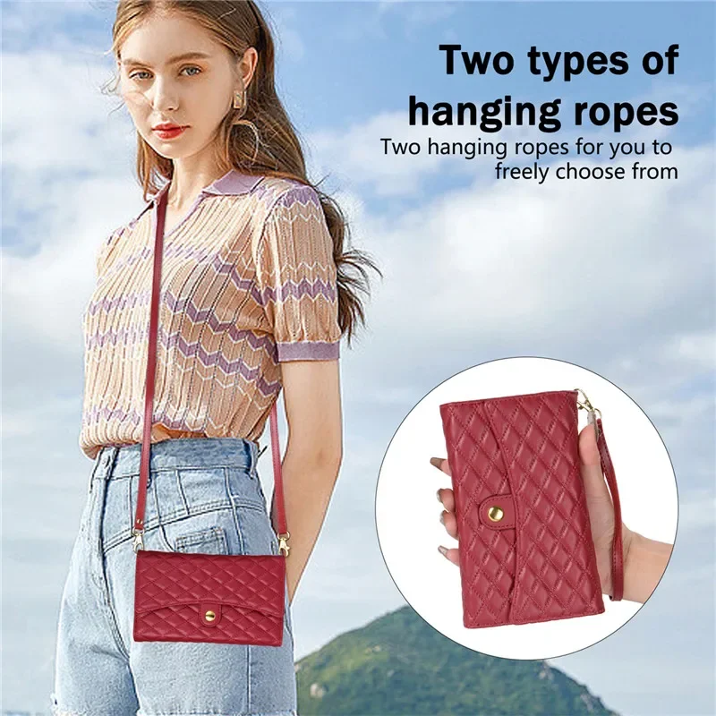 Versatile Crossbody Lanyard Leather Zipper Wallet Phone Case with Wrist Rope Cover