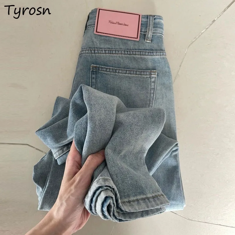 

Washed Jeans for Women Korean Style Straight Full Length Niche Design Simple Students Clothing Spring Summer All-match Loose