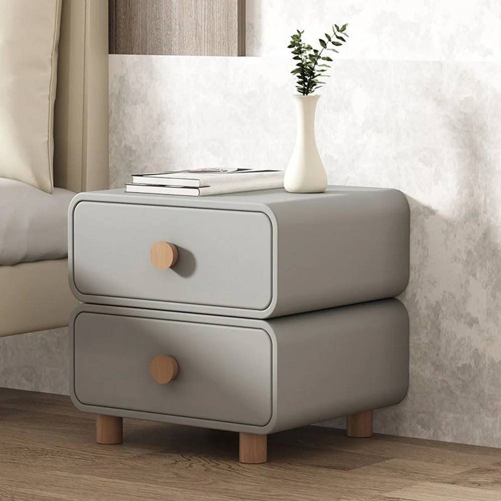 

Luxury Microfibrous High Foot Household Bedside Hotel Nightstands Table Pine Modern Material Cabinet Skin Bedroom Furniture