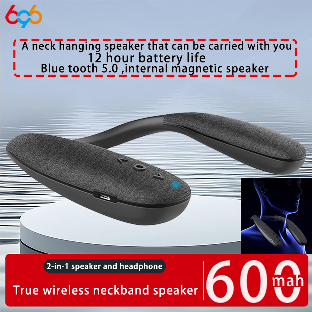 696 Hanging Neck Wireless Blue Tooth Speaker Wearable Subwoofer Stereo Neck Speaker With Microphone For Gaming Traveling