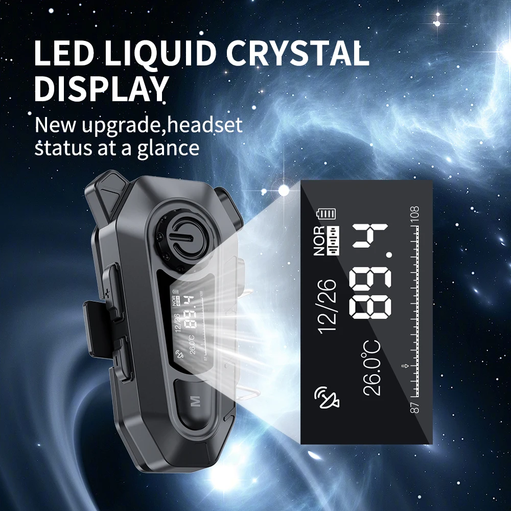 오토바이 헬멧 블루투스 헤드셋 V5.4 EQ 사운드 효과 고화질 IP67 방수 LCD 디지털 디스플레이 화면 MP3 플레이어