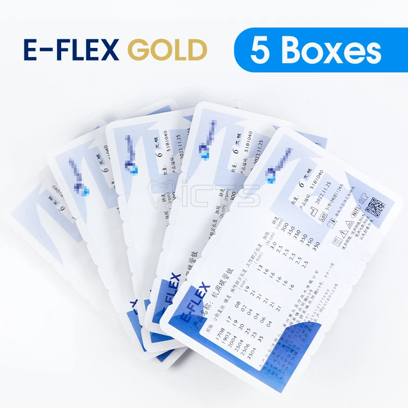 

E-FLEX GOLD 5 Pcs Variable Pitch NiTi Files Safety Non-cutting Tip Effective Root Canal Preparation Instruments for Curved Canal