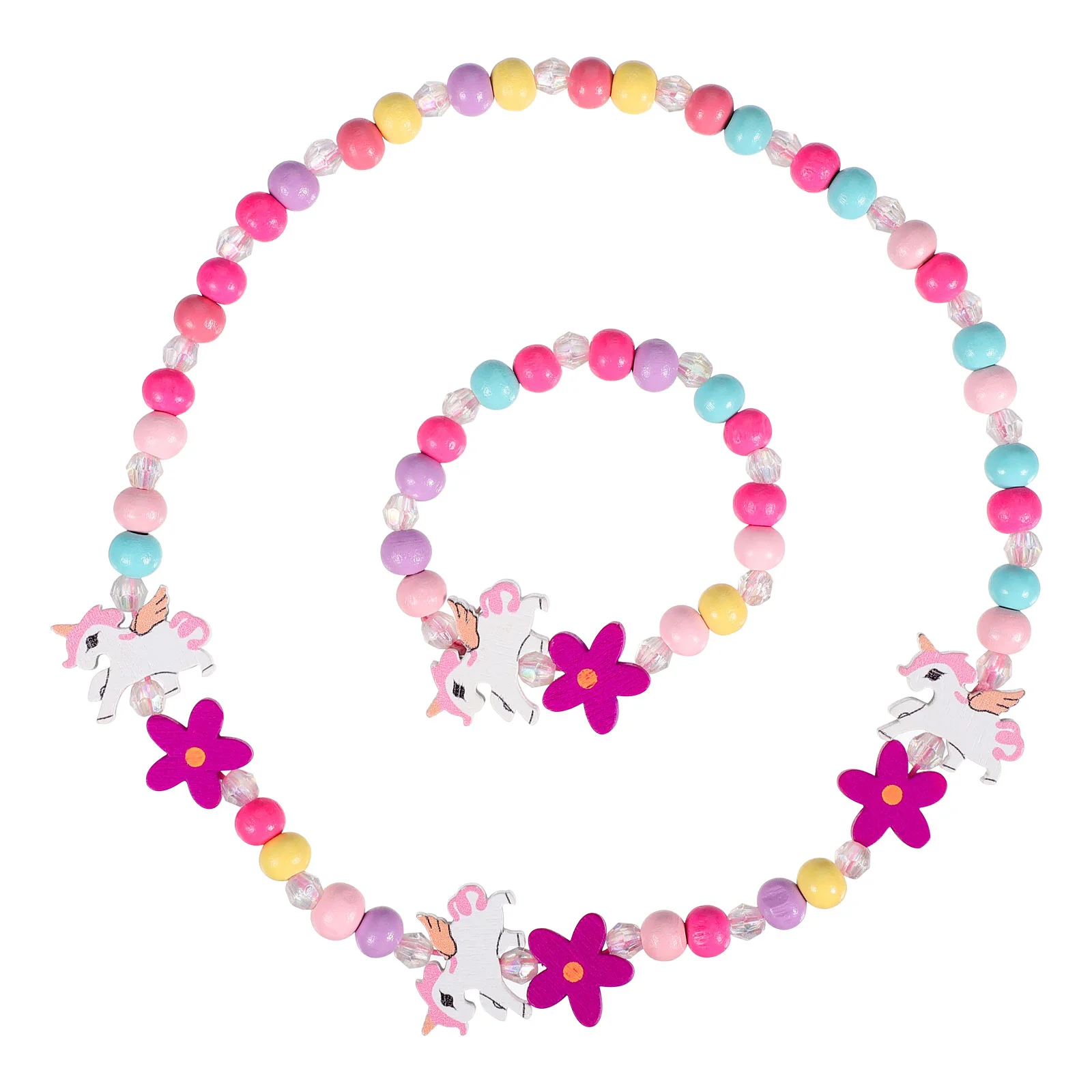 

Kids Beaded Bracelet Necklace Unicorn Jewelry for Little Girls Wood Beads Gift Bracelets Wooden