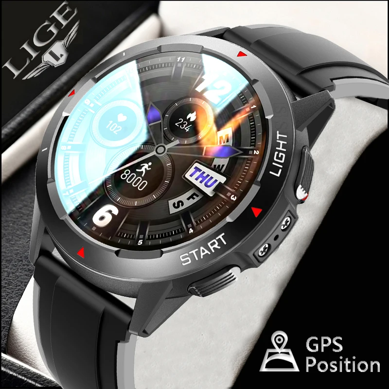 

LIGE 2022 GPS Position Sports Smart Watch Men Health Monitor IP68 Waterproof Compass Watches Altimeter Man Smartwatch Android