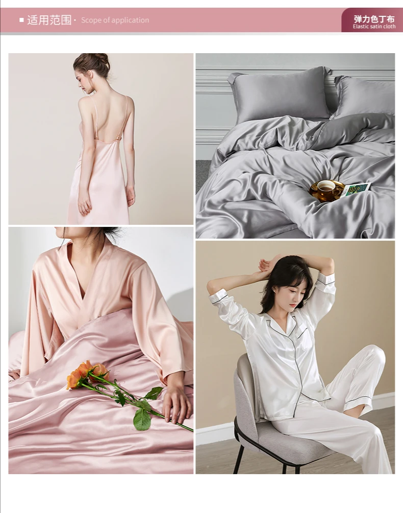 Tecido Cetim Micro-Stretch de Alta Densidade pelo Metro para Pijamas,  Vestido Cheongsam, Roupas Hanfu, Costura Imitação De Pano De Seda Liso