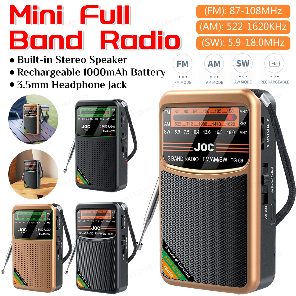 Portable Radio FM AM SW Radio Type-C Rechargeable Radio with HD Display Screen Built-in Speaker Mini Pocket Radio for Elder