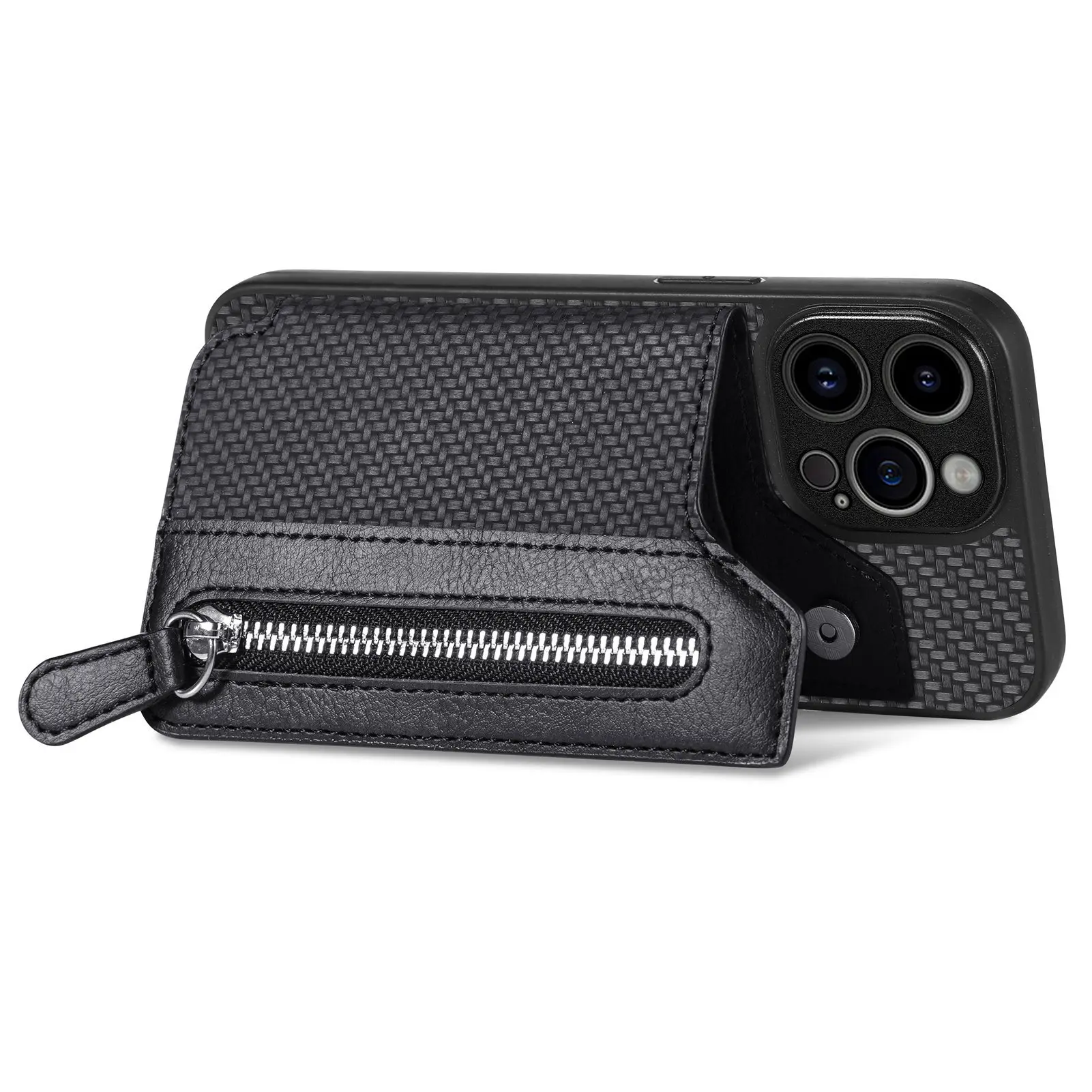 Leather Zipper Wallet Phone Case with 4 Card Slots - Shockproof Protective Cover