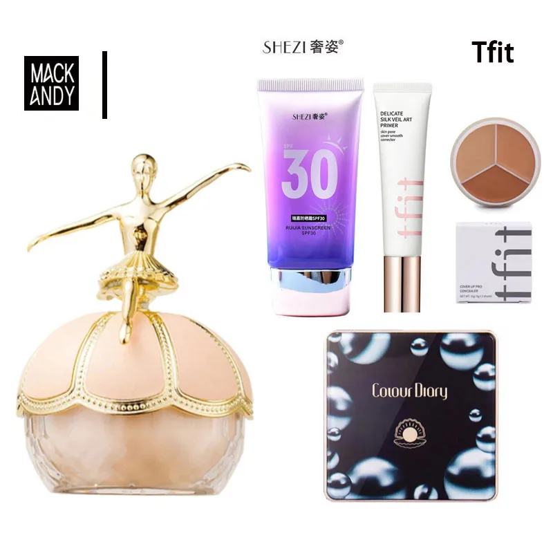 Mack Andy Ballet Loose Setting Powder Tfit Face Primer Color Diary Black Pearl Magic Air Cushion Shezi Base Makeup Set Conceal