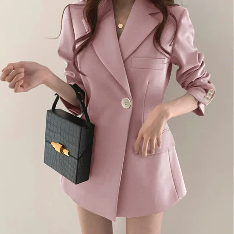 Small Suit Jacket Female Spring White 2021 Large Size Korean Version Design British Style Lady Blazer Women Crop Blazer Fashion pink pant suit Suits & Blazers