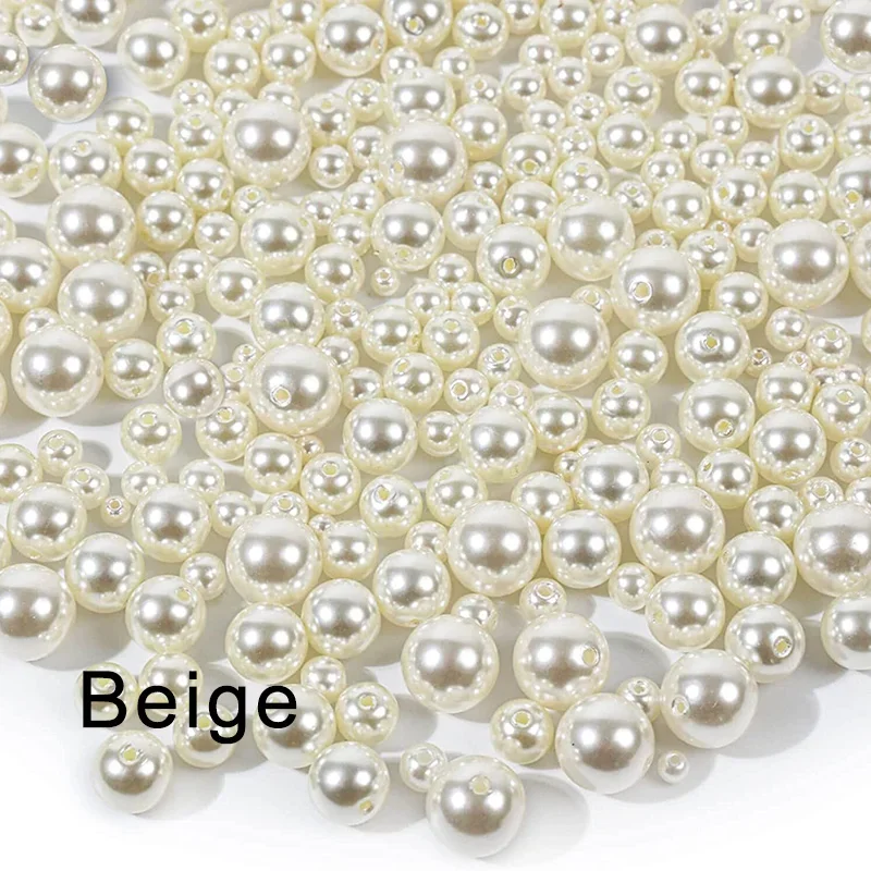 Acrylic Craft Beads 3-16mm Ivory Pearl Beads ABS Imitation Pearl with Hole Craft Bead Acrylic Loose Pearls for DIY Bracelet Sew Craft Jewelry Making