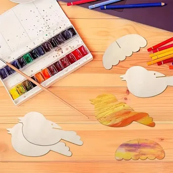 Wooden DIY creative bird shaped blank wood chips unfinished handmade graffiti hanging decorations creative party holiday crafts 1