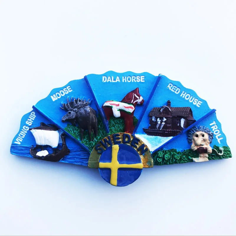 

Fridge magnet Swedish fan-shaped landmark decoration resin refrigerator magnet message stickers tourist souvenir crafts