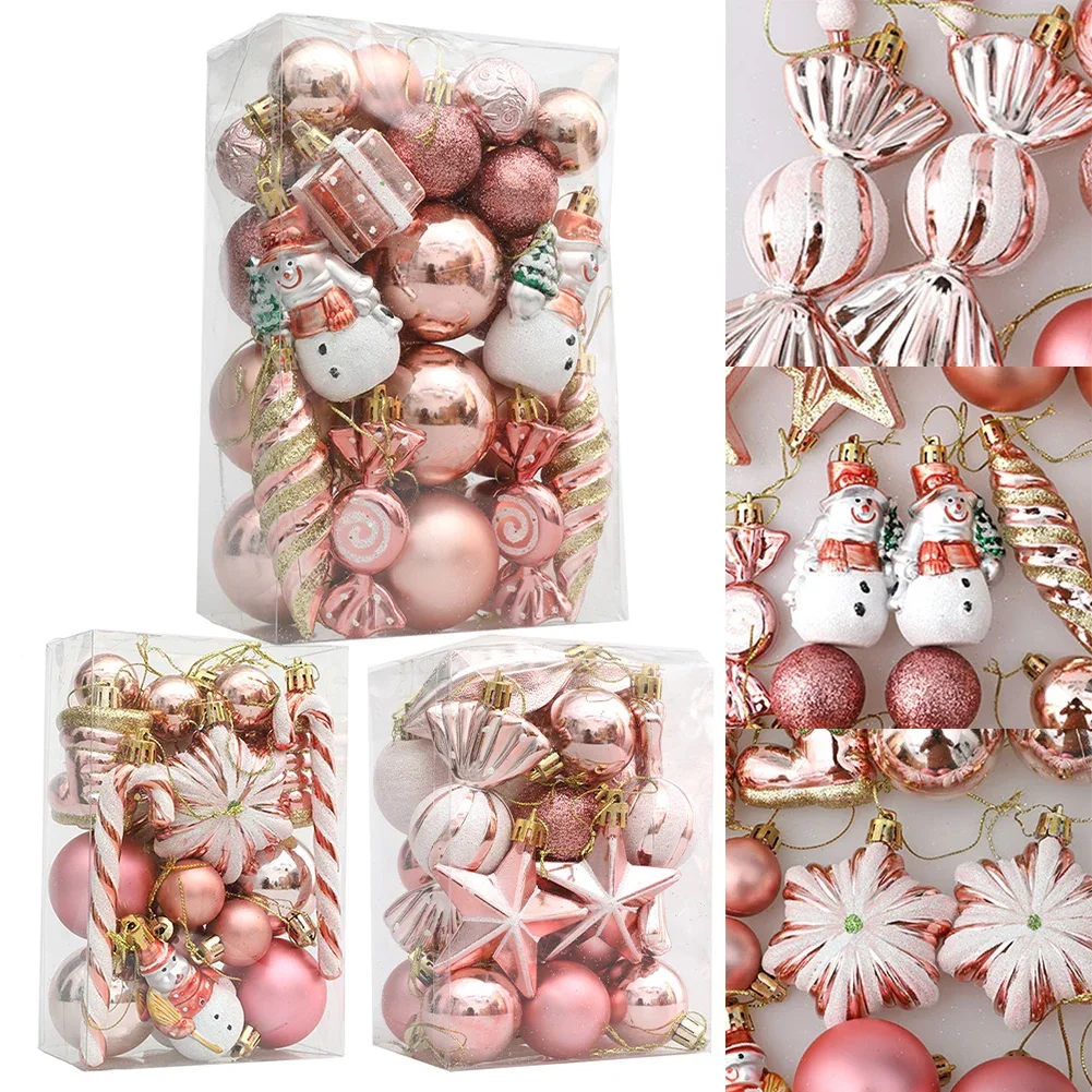

20/29pcs Christmas Ball Ornaments Tree Decorations Pink Christmas Gift Box Xmas Tree Hanging Decor Holiday DIY Decorations