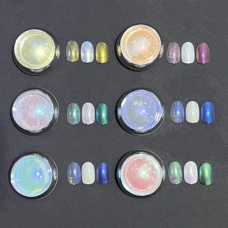 6 Pz/Set Aurora Mermaid Holographic Chrome Nail Powder Set Chameleon Chrome Fine Pigment Dust Nail Art Kit Perlescente Iridescente