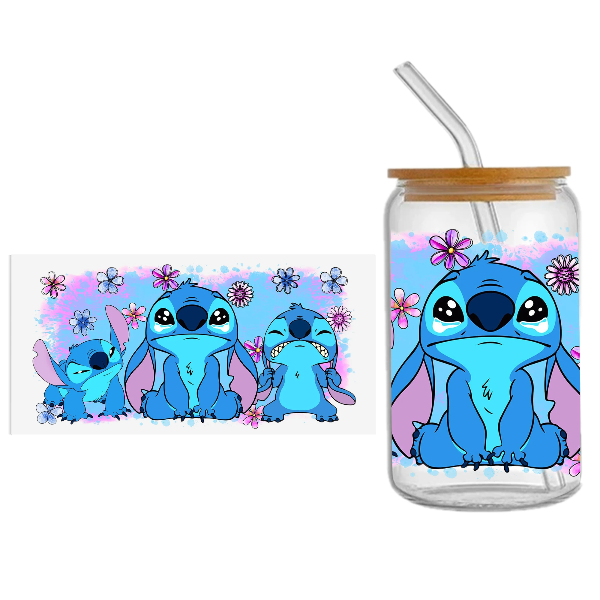 Lilo And Stitch16oz DTF Sticker Cups Cool Personalize UV Wrap Transfer Sticker Custom Label DIY Logo Selfadhesive Waterproof