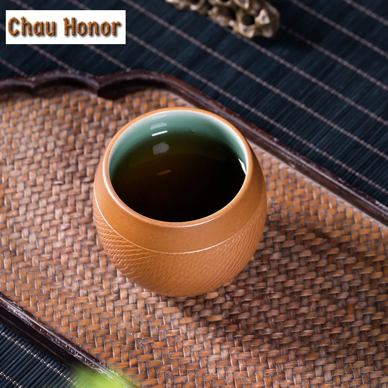 120ml Handmade Jump Knife Drum Shape Celadon Teacup Tea Bowl Single Cups Tea-tasting Smelling Cup Jianzhan Master Cups Tea Items
