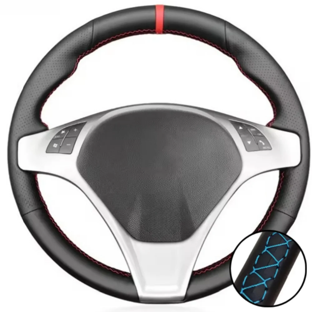 Premium Handcrafted Black Leather Steering Wheel Cover - Elegant Car Interior Accessory