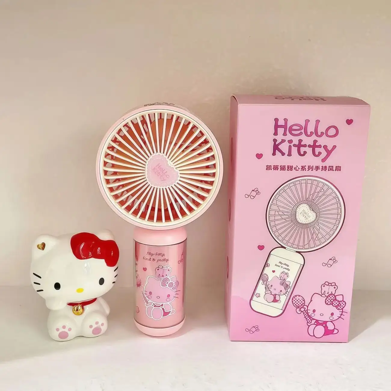 Ventilador de Mano Oficial Autorizado de Sanrio Hello Kitty, Portátil 2 en 1, de Escritorio y de Mano, Doble Uso, Lindo y Pequeño, para Exteriores