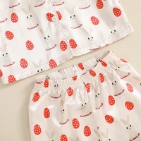 Adorable Toddler Easter Pajama Set with Bunny and Chick Print Short Sleeve Button-up Tops and Long Pants 2 Piece Sleepwear 2