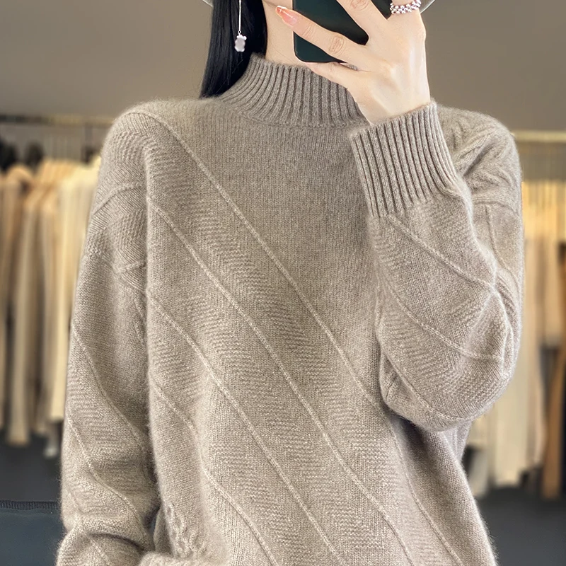 

100% merino wool cashmere sweater women's knitting sweater high neck long sleeve pullover autumn and winter clothing warm top