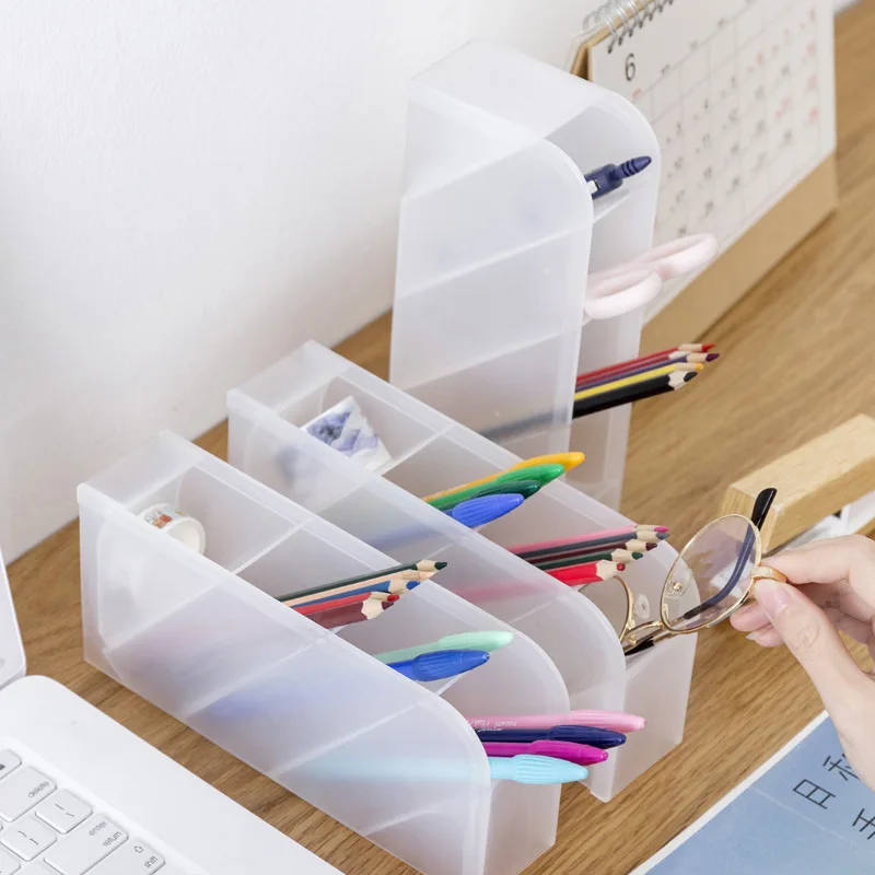 Pen Holder Oblique Insert Transparent Frosted Plastic Pencil Organizer Storage Box Desktop INS Office School Supplies Stationery