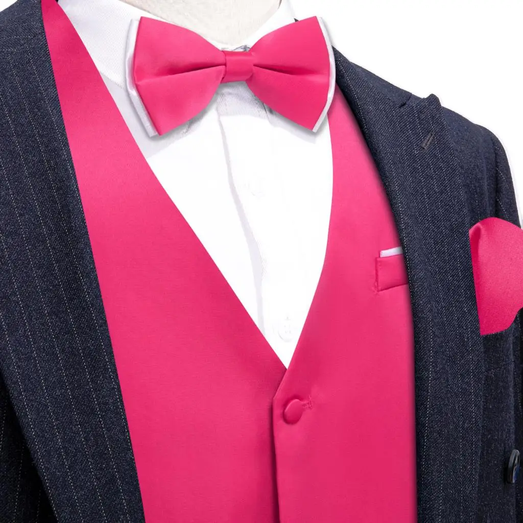 Wedding Vest for Men Silk Red Solid Plain Waistcoat Bowtie Set Business Party Formal V Neck Male Sleeveless Jacket Barry Wang