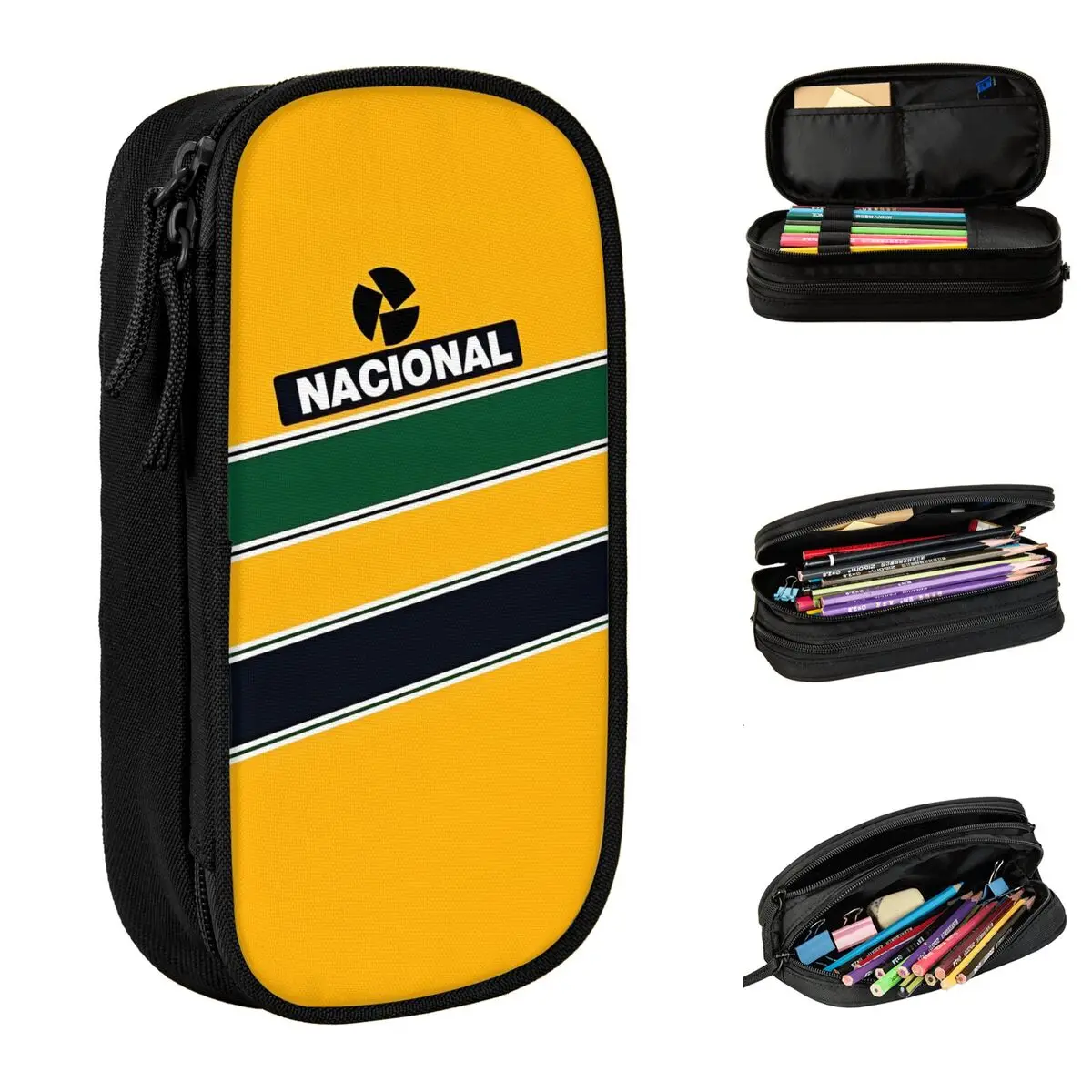 Ayrton Senna Racing Car Pencil Cases Pen Box Bag for Student Large Storage School Zipper Pencilcases