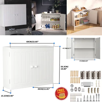 DayPlus Mobiletto da parete per bagno da cucina, mobiletto portaoggetti con ripiani portaoggetti a doppia anta, indipendente 1