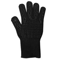 Enhanced Fireproof Silicone BBQ Gloves - Heat - Resistant, Non - Slip Oven Mitts for Kitchen and Grill Cooking (Black A)