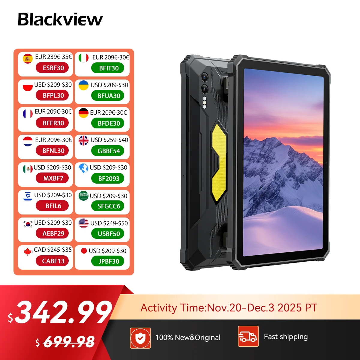 世界初公開】Blackview Active 10 Proタフネスタブレット 5G MTK 7300