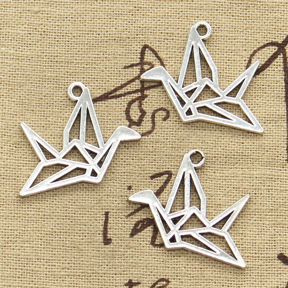 장 종이 접기 종이 크레인 23x29mm, 골동품 펜던트, 빈티지 티베트어 실버 색상, DIY 수제 보석, 10 개