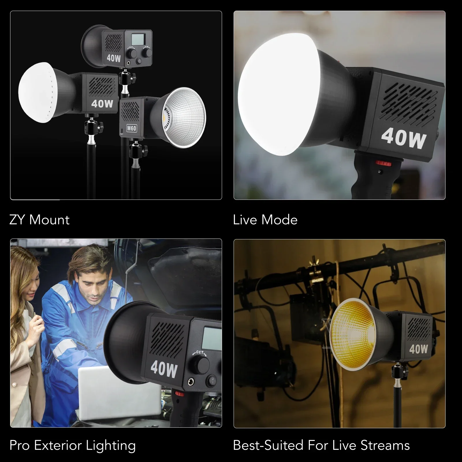 M60 Handle Photo Studio Light COB Bi-Color CCT 2500-8500K CRI≥95