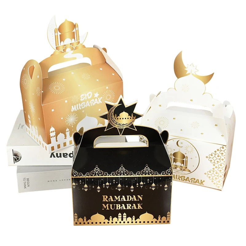 8pcs/set Eid Mubarak Cake Boxes Ramadan Candy Chocolates Gift Box Muslim Party Favor Box Ramadan Kareem Eid Al Adha Favor Box