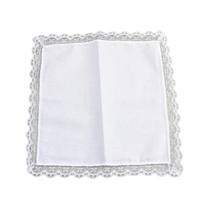 

Portable Tie-dye Lace Trim Cotton Handkerchief for Woman Man Gentleman White Cotton Handkerchief Lace Trim Handkerchief