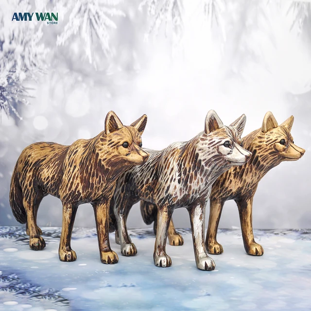 3 Színes Retro Farkas Szoborművész Otthoni Dekoráció Szoba- És Könyvespolc Szekrény Szobor Kerti Állati Díszek Kézműves Játékok - Image 2