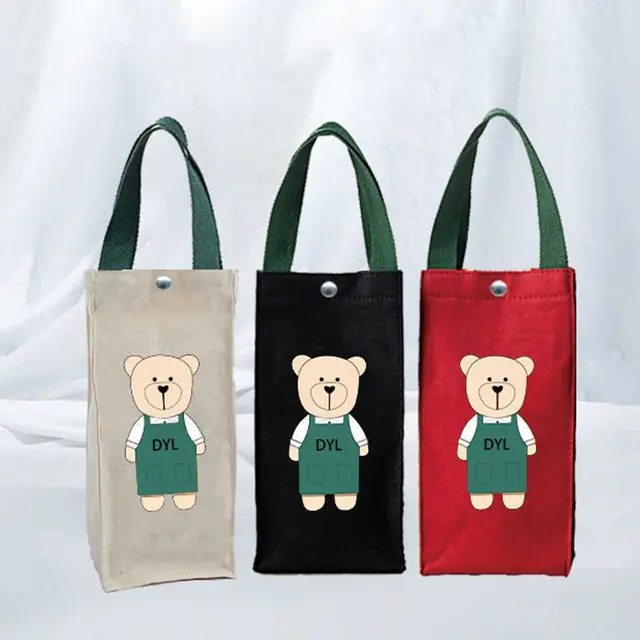 Cute Bear Portable Water Bottle Handbag Insulated Cup Cover Holder Hand Carrying Camping Cup Bag Canvas Printed Umbrella Bag 3