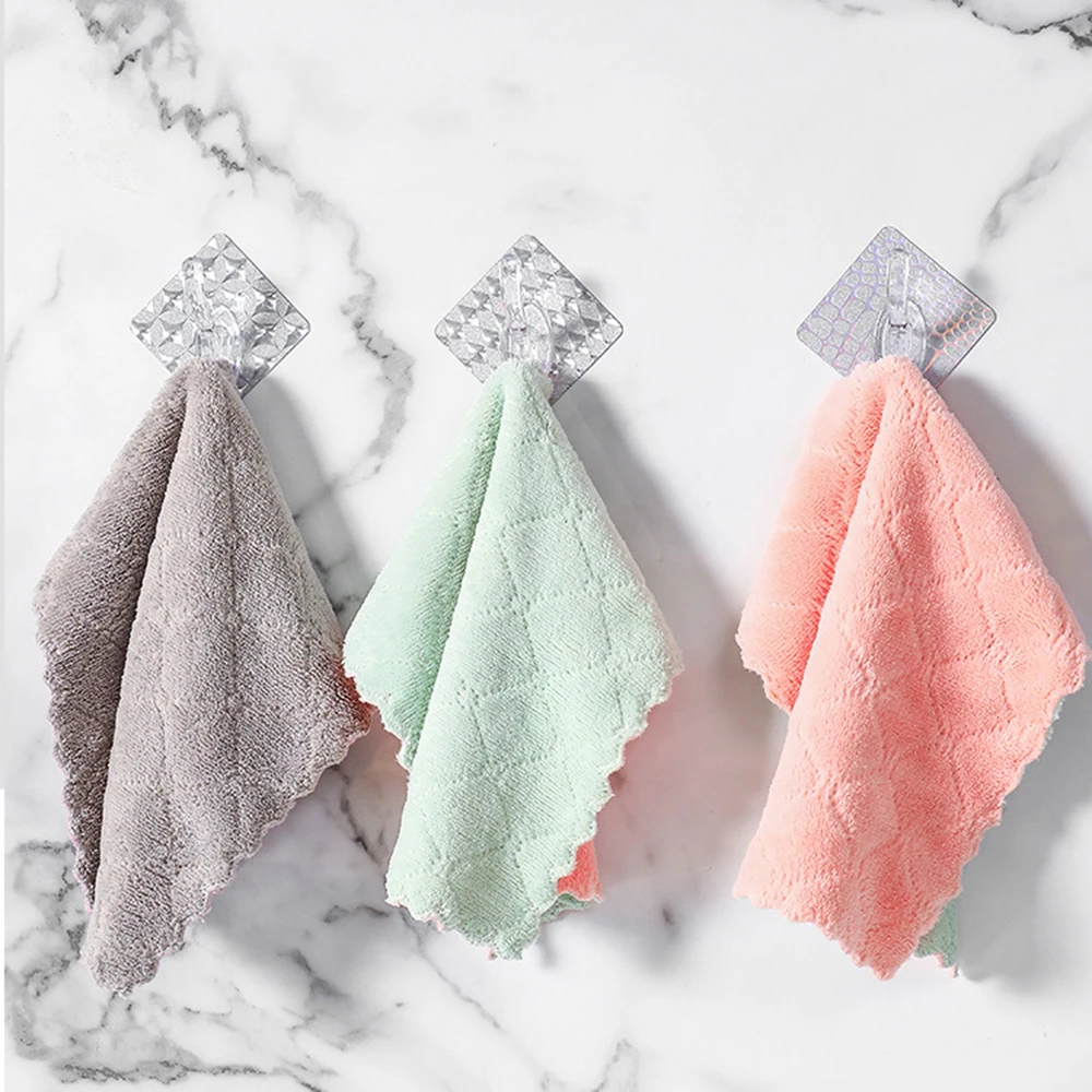 3pcs 마이크로 화이버 청소 헝겊 넝마를 닦아 더블 레이어 흡수성 옷감 부드러운 가정용 청소 타월 주방 타월