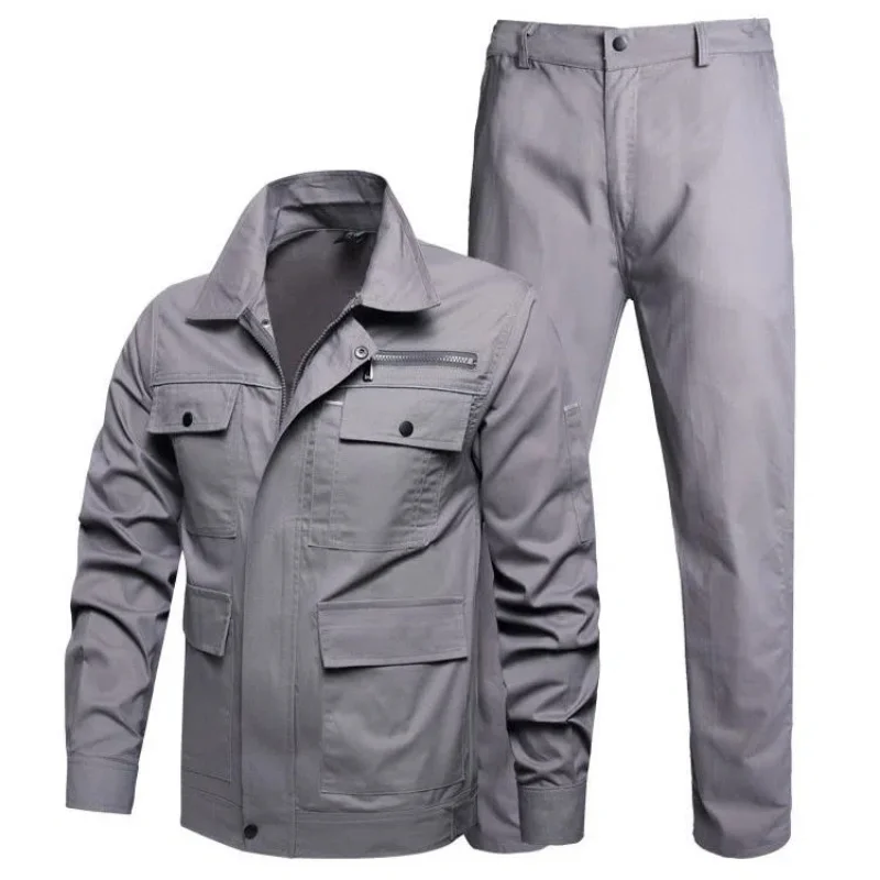 Summer Cargo Work Suit Men Thin Multiple Pockets Shirts Jacket + Trousers Tactical Military Cotton Breathable Cotton 2pcs Sets 6
