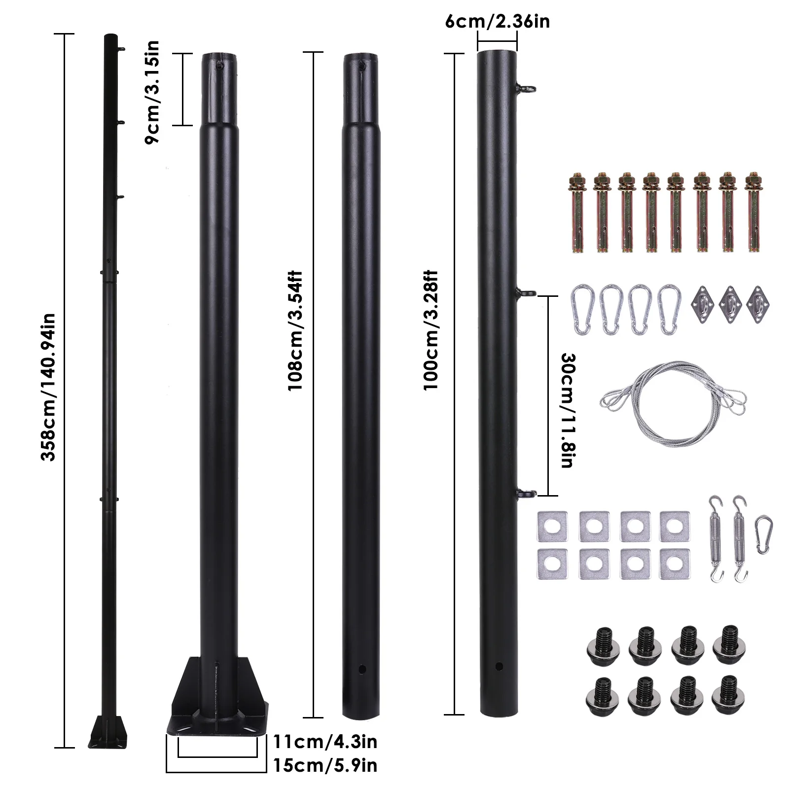 2 Pack Shade Sail Poles Outdoor Sun Shade Poles Heavy Duty Shade Pole Kit for Outdoor Shade in Ground and Backyards Patio