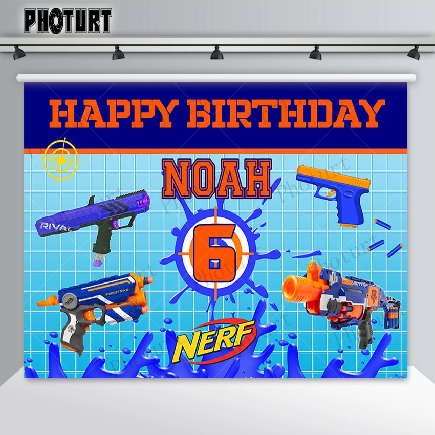 7x5ft Personalized Nerf Gun Blue Target Happy Birthday Wars Party