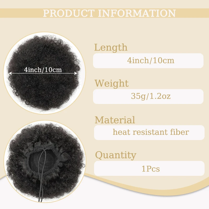 Afro Puffs Hair Bun Extension Wig for Kids Synthetic Kinky Curly Bun Hair Drawstring Ponytail Hairpiece for Kids Girls Daily Use
