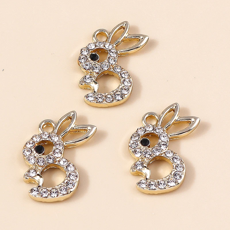 10pcs 16*19mm 귀여운 합금 크리스탈 토끼 매력 귀걸이 목걸이 팔찌 토끼 펜던트 DIY 쥬얼리 만들기 도매