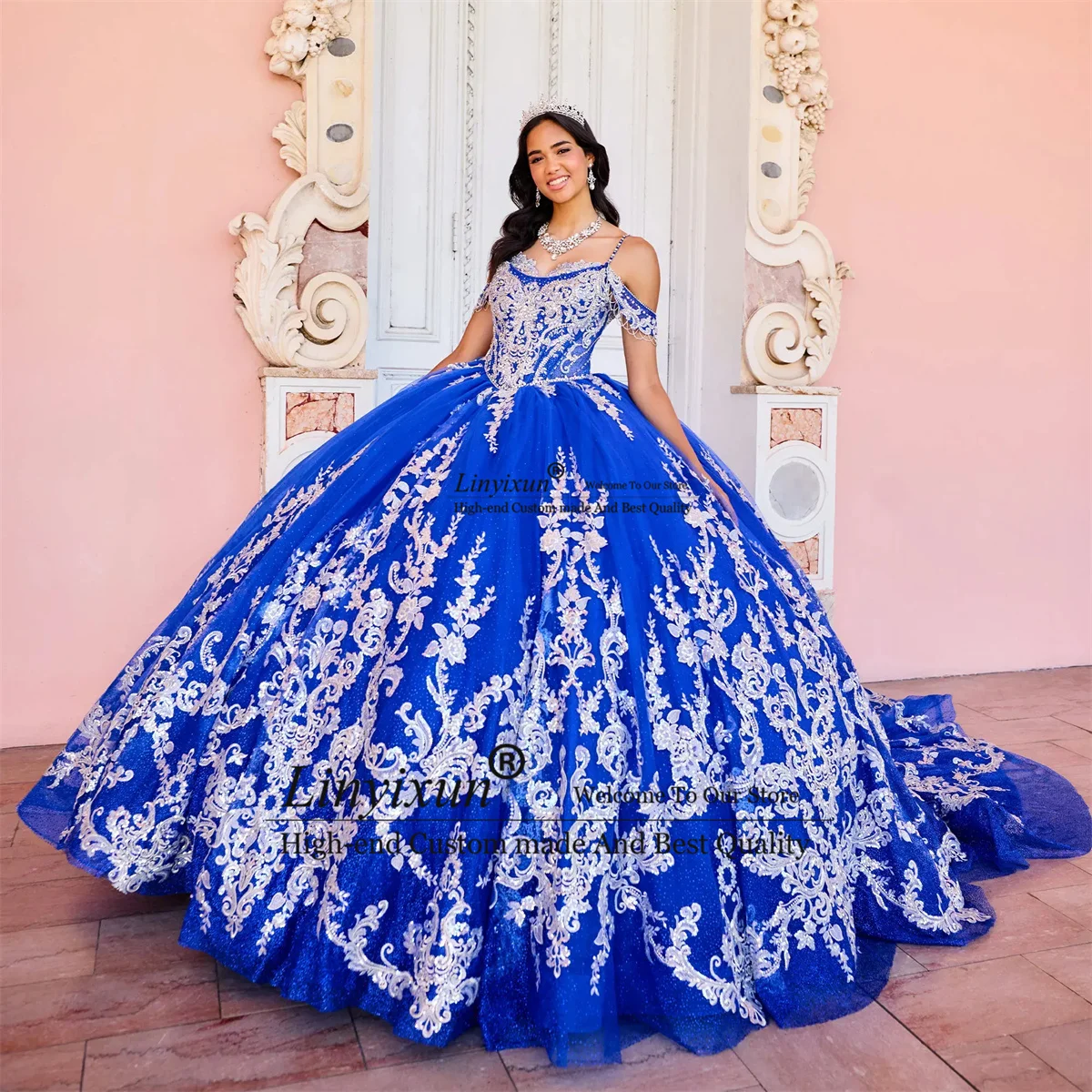 Luxury Sequin Appliques Quinceanera Dress Elegant Tulle Off Shoulder Birthday Sweet 16 Dress vestidos de 15 a&ntilde;os