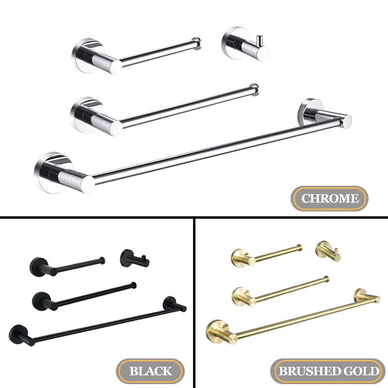Brushed Gold Bathroom Accessories Set Wall Mount Hand Towel Bar Rack Toilet Roll Paper Holder Robe Hook Hanger 4 Piece Set