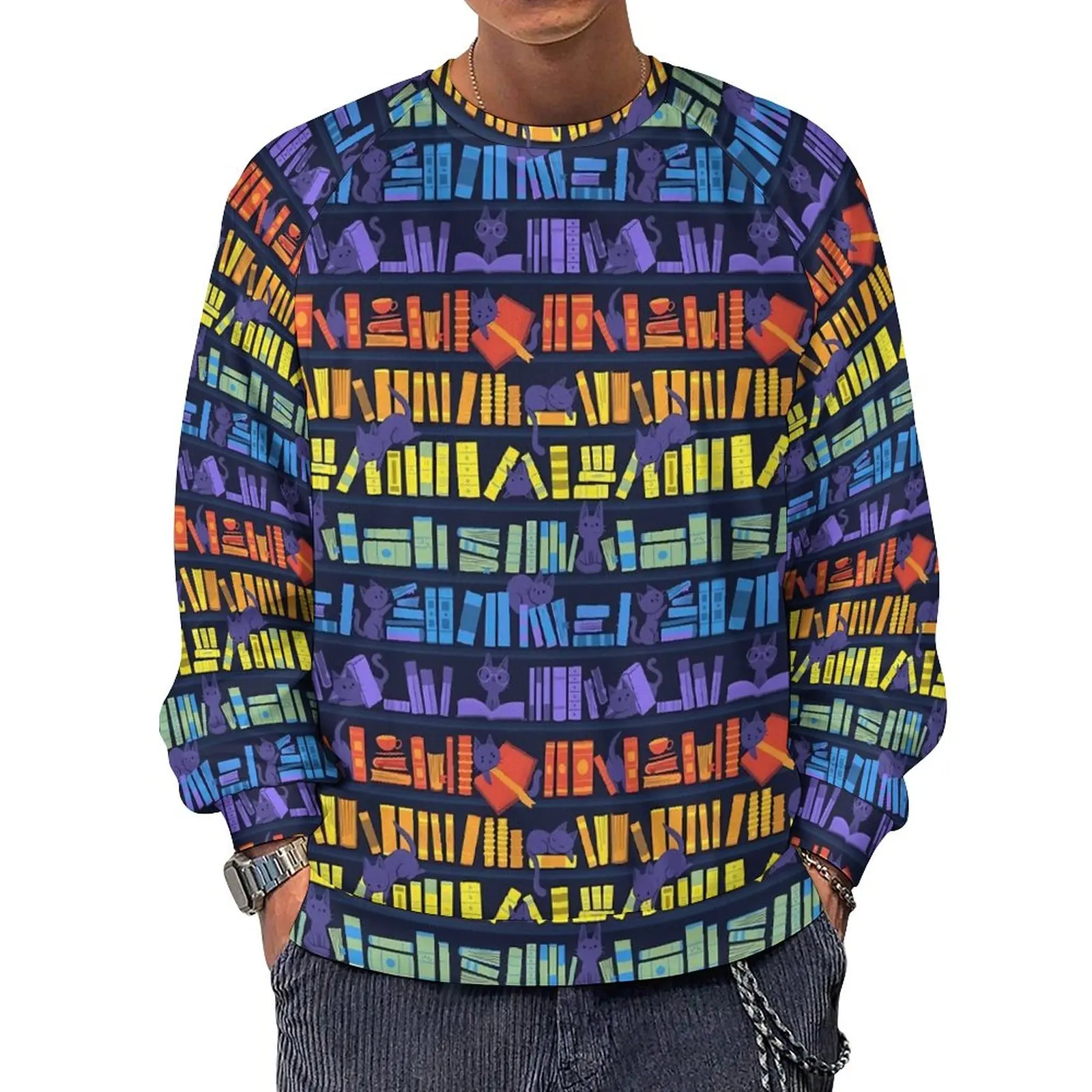 

Library Cats Loose Sweatshirts Men Colorful Kittens Casual Hoodies Autumn Y2k Cute Custom Hoodie Plus Size 5XL 6XL