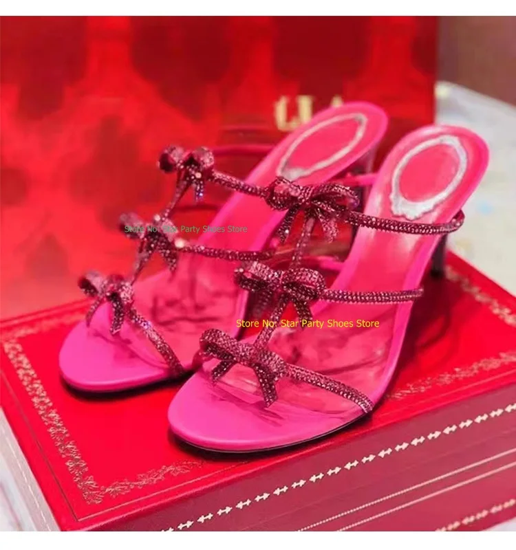 

Красивые женские сандалии с кристаллами и украшением в виде узла, летние сандалии на шпильке, женские сандалии на высоком каблуке, красные и белые сандалии