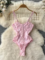 Magdalyn Women Lace One Piece Bodysuits Sexy Strappy Rompers Jumpsuits Skinny Vintage Slim Floral Hollow Combination Catsuits - Image 2