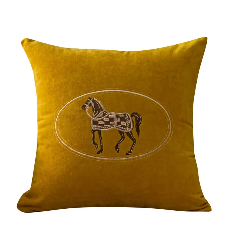 American Hand-embroidered Cushion Cover Horse Pattern Hug Pillowcase Sofa Home Office Living Room Car Pillow Cover 45*45cm